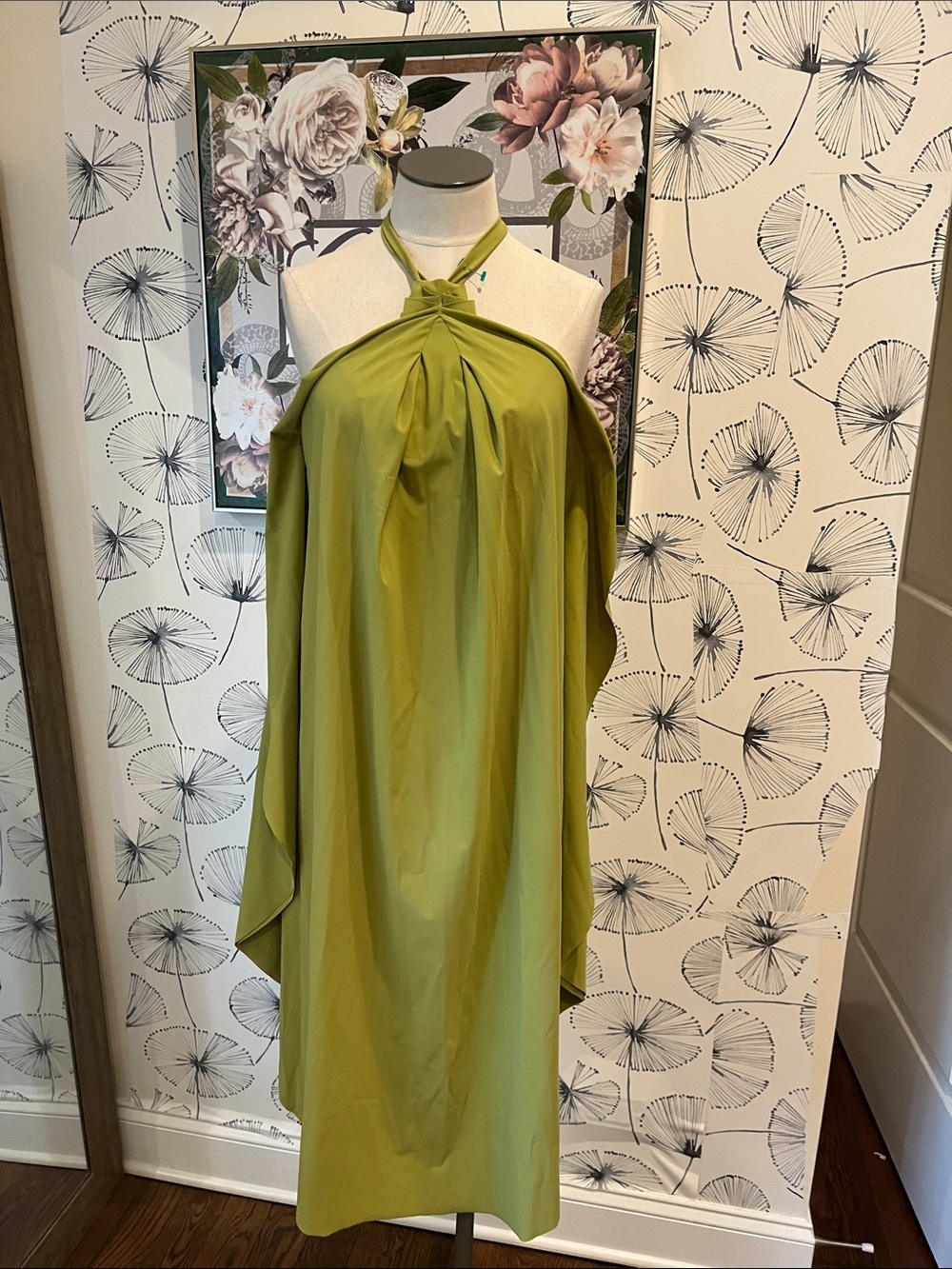 María Pinto M2057 XS Chic Halter Neck Lime Green Midi Dress